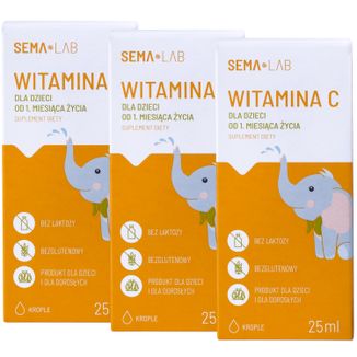 Zestaw SEMA Lab Witamina C dla dzieci od 1 miesiąca, krople, 3 x 25 ml - zdjęcie produktu