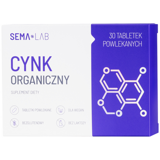 Zestaw SEMA Lab Cynk organiczny, 2 x 30 tabletek powlekanych - 2 - zdjęcie produktu