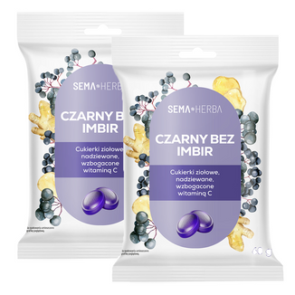 Zestaw SEMA Herba Ziołowe cukierki z czarnym bzem, imbirem i witaminą C, 3 x 60 g - zdjęcie produktu
