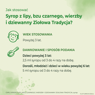 Ziołowa Tradycja Syrop z lipy, bzu czarnego, wierzby i dziewanny, 125 g KRÓTKA DATA - 3 - zdjęcie produktu
