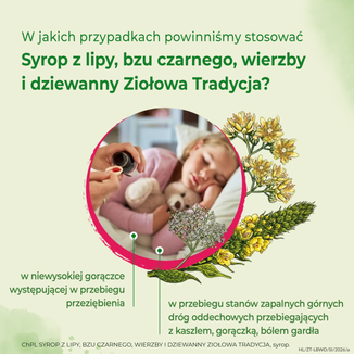 Ziołowa Tradycja Syrop z lipy, bzu czarnego, wierzby i dziewanny, 125 g KRÓTKA DATA - 4 - zdjęcie produktu
