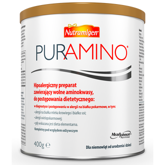 Nutramigen Puramino, hipoalergiczny preparat zawierający wolne aminokwasy do postępowania dietetycznego dla niemowląt od urodzenia i dzieci, 400 g - zdjęcie produktu