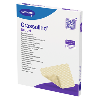 Grassolind Neutral, opatrunek z maścią, jałowy, 10 cm x 10 cm, 10 sztuk - 2 - zdjęcie produktu