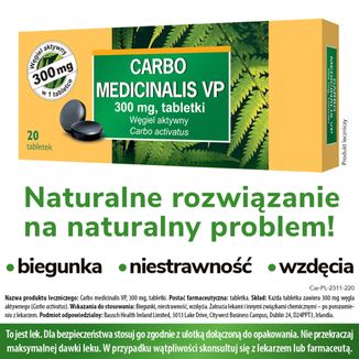 Carbo medicinalis VP 300 mg, węgiel aktywny, 20 tabletek USZKODZONE OPAKOWANIE - 2 - zdjęcie produktu