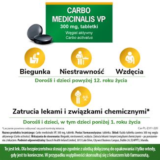 Carbo medicinalis VP 300 mg, węgiel aktywny, 20 tabletek USZKODZONE OPAKOWANIE - 3 - zdjęcie produktu