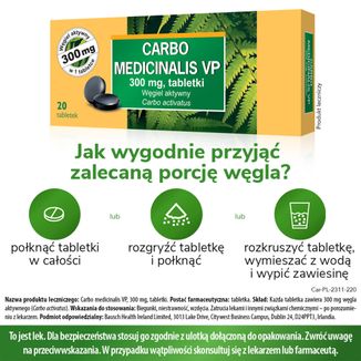 Carbo medicinalis VP 300 mg, węgiel aktywny, 20 tabletek USZKODZONE OPAKOWANIE - 4 - zdjęcie produktu