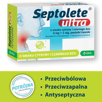 Septolete Ultra o smaku cytryny i czarnego bzu 3 mg + 1 mg, 16 pastylek twardych - 2 - zdjęcie produktu