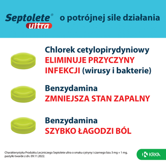 Septolete Ultra o smaku cytryny i czarnego bzu 3 mg + 1 mg, 16 pastylek twardych - 4 - zdjęcie produktu