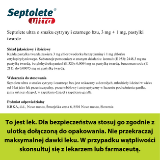 Septolete Ultra o smaku cytryny i czarnego bzu 3 mg + 1 mg, 16 pastylek twardych - 7 - zdjęcie produktu