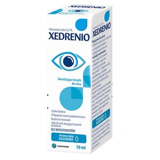 Xedrenio, nawilżające krople do oczu, bez konserwantów, 10 ml KRÓTKA DATA - zdjęcie produktu