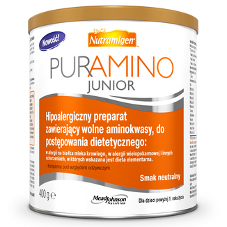 Nutramigen Puramino Junior, hipoalergiczny preparat zawierający wolne aminokwasy do postępowania dietetycznego dla niemowląt od 1 roku, 400 g - zdjęcie produktu