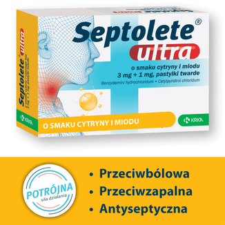 Septolete Ultra o smaku cytryny i miodu 3 mg + 1 mg, 16 pastylek twardych - 2 - zdjęcie produktu
