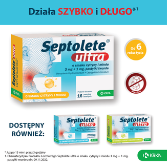 Septolete Ultra o smaku cytryny i miodu 3 mg + 1 mg, 16 pastylek twardych - 5 - zdjęcie produktu