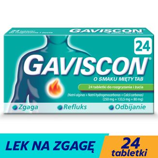 Gaviscon o smaku mięty Tab 250 mg + 133,5 mg + 80 mg, 24 tableteki do rozgryzania i żucia - 3 Gaviscon o smaku mięty Tab 250 mg + 133,5 mg + 80 mg, 24 tableteki do rozgryzania i żucia - 3 - zdjęcie produktu