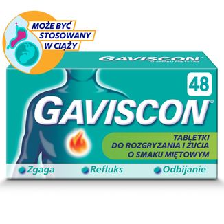 Gaviscon o smaku mięty Tab 250 mg + 133,5 mg + 80 mg, 48 tabletek do rozgryzania i żucia - 2 - zdjęcie produktu