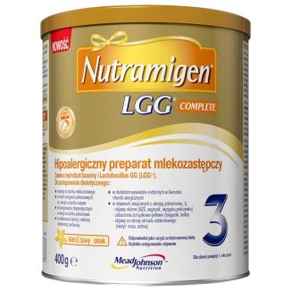 Nutramigen 3 LGG Complete, hipoalergiczny preparat mlekozastępczy, powyżej 1 roku, smak waniliowy, 400 g - zdjęcie produktu