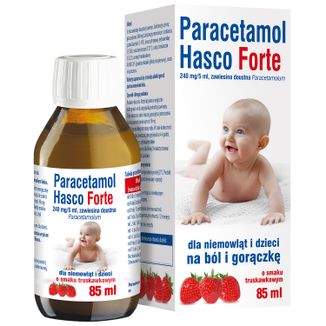 Paracetamol Hasco Forte 240 mg/ 5 ml, zawiesina doustna dla niemowląt i dzieci od urodzenia, smak truskawkowy, 85 ml USZKODZONE OPAKOWANIE - zdjęcie produktu