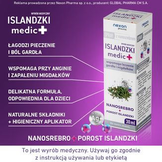 Islandzki Medic+, spray do gardła z nanosrebrem, smak truskawkowo-miętowy, 30 ml - 3 - zdjęcie produktu
