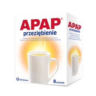 Apap Przeziębienie Max 1000 mg + 50 mg + 12,2 mg, proszek do sporządzania roztworu doustnego, 8 saszetek - zdjęcie produktu