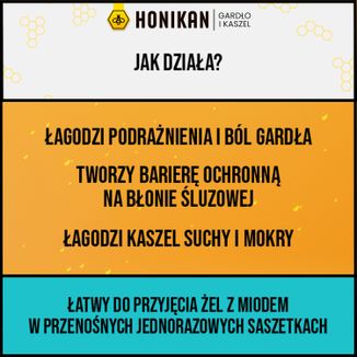 Honikan Gardło i Kaszel, żel w saszetkach dla dzieci od 12 lat i dorosłych, 10 sztuk KRÓTKA DATA - 5 - zdjęcie produktu