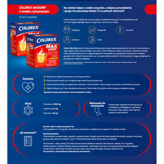 Coldrex MaxGrip 1000 mg + 10 mg + 40 mg, smak cytrynowy, 14 saszetek - 2 - zdjęcie produktu