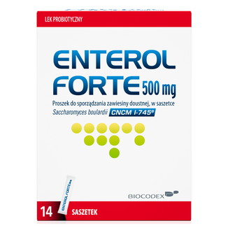 Enterol Forte 500 mg, Saccharomyces boulardii, eradykacja Helicobacter pylori, proszek do sporządzania zawiesiny doustnej, 14 saszetek USZKODZONE OPAKOWANIE - zdjęcie produktu