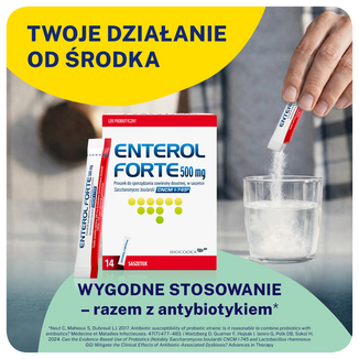 Enterol Forte 500 mg, Saccharomyces boulardii, eradykacja Helicobacter pylori, proszek do sporządzania zawiesiny doustnej, 14 saszetek USZKODZONE OPAKOWANIE - 2 - zdjęcie produktu