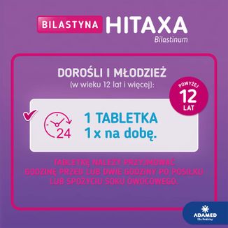 Bilastyna Hitaxa 20 mg, 10 tabletek KRÓTKA DATA - 7 - zdjęcie produktu