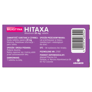 Bilastyna Hitaxa 20 mg, 10 tabletek KRÓTKA DATA - 3 - zdjęcie produktu