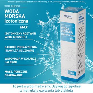 Nexon Pharma, woda morska izotoniczna max, spray do nosa, 30 ml - 3 - zdjęcie produktu
