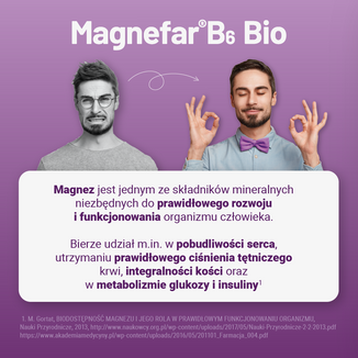 Magnefar B6 Bio 60 mg + 6,06 mg, 60 tabletek powlekanych USZKODZONE OPAKOWANIE - 3 - zdjęcie produktu