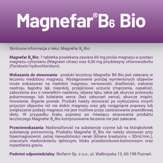 Magnefar B6 Bio 60 mg + 6,06 mg, 60 tabletek powlekanych - 4 - zdjęcie produktu