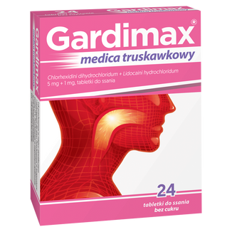 Gardimax Medica truskawkowy 5 mg +1 mg, 24 tabletki do ssania - 2 Gardimax Medica truskawkowy 5 mg +1 mg, 24 tabletki do ssania - 2 - zdjęcie produktu