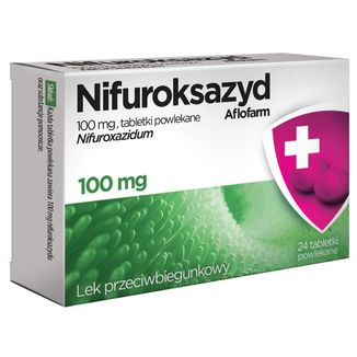 Nifuroksazyd Aflofarm 100 mg, 24 tabletki powlekane KRÓTKA DATA - zdjęcie produktu