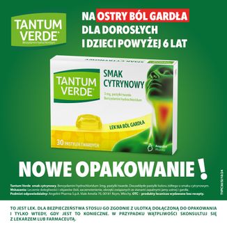 Tantum Verde 3 mg, smak cytrynowy, 30 pastylek twardych - 2 - zdjęcie produktu