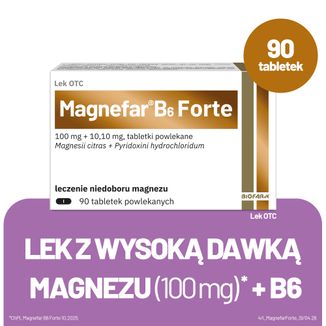 Magnefar B6 Forte 100 mg + 10,10 mg, magnez z witaminą B6, 90 tabletek powlekanych USZKODZONE OPAKOWANIE - 2 - zdjęcie produktu
