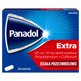 Panadol Extra 500 mg + 65 mg, 24 tabletki powlekane - miniaturka zdjęcia produktu