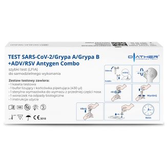 Diather Test Sars-CoV-2/Grypa A/ Grypa B+ADV/RSV Antygen Combo 5w1, szybki test (LFIA) na obecność 5 wirusów, 1 sztuka - 2 - zdjęcie produktu