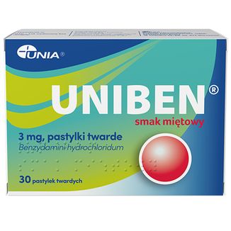 Uniben 3 mg, smak miętowy, 30 pastylek twardych Uniben 3 mg, smak miętowy, 30 pastylek twardych - zdjęcie produktu