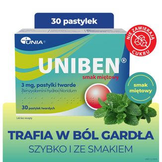 Uniben 3 mg, smak miętowy, 30 pastylek twardych - 2 - zdjęcie produktu