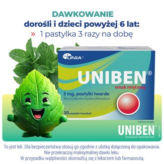 Uniben 3 mg, smak miętowy, 30 pastylek twardych - 5 - zdjęcie produktu
