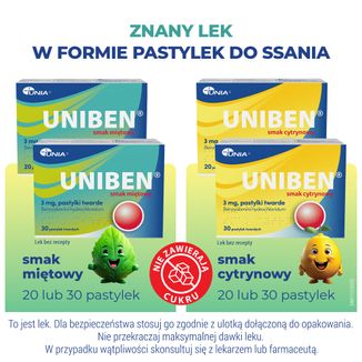 Uniben 3 mg, smak miętowy, 30 pastylek twardych - 6 - zdjęcie produktu