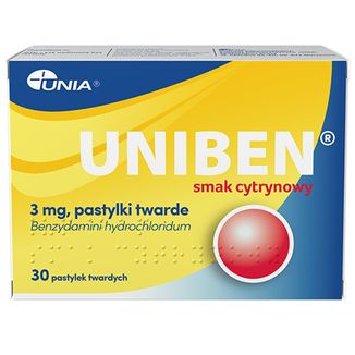 Uniben 3 mg, smak cytrynowy, 30 pastylek twardych Uniben 3 mg, smak cytrynowy, 30 pastylek twardych - zdjęcie produktu