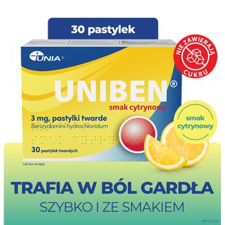 Uniben 3 mg, smak cytrynowy, 30 pastylek twardych - 2 - zdjęcie produktu