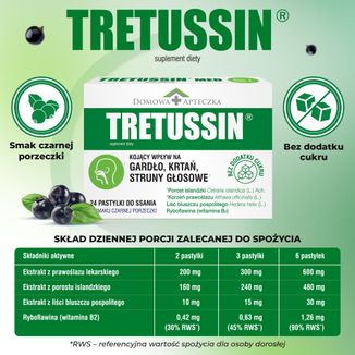 Tretussin, smak czarnej porzeczki, 24 pastylki do ssania - 4 - zdjęcie produktu