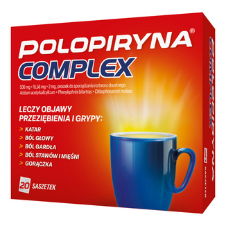 Polopiryna Complex 500 mg + 15,58 mg + 2 mg, proszek do sporządzania roztworu doustnego, 20 saszetek - zdjęcie produktu