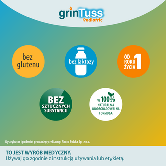 GrinTuss Pediatric, kaszel suchy i mokry, syrop dla dzieci powyżej 1 roku życia, 180 g - 4 - zdjęcie produktu